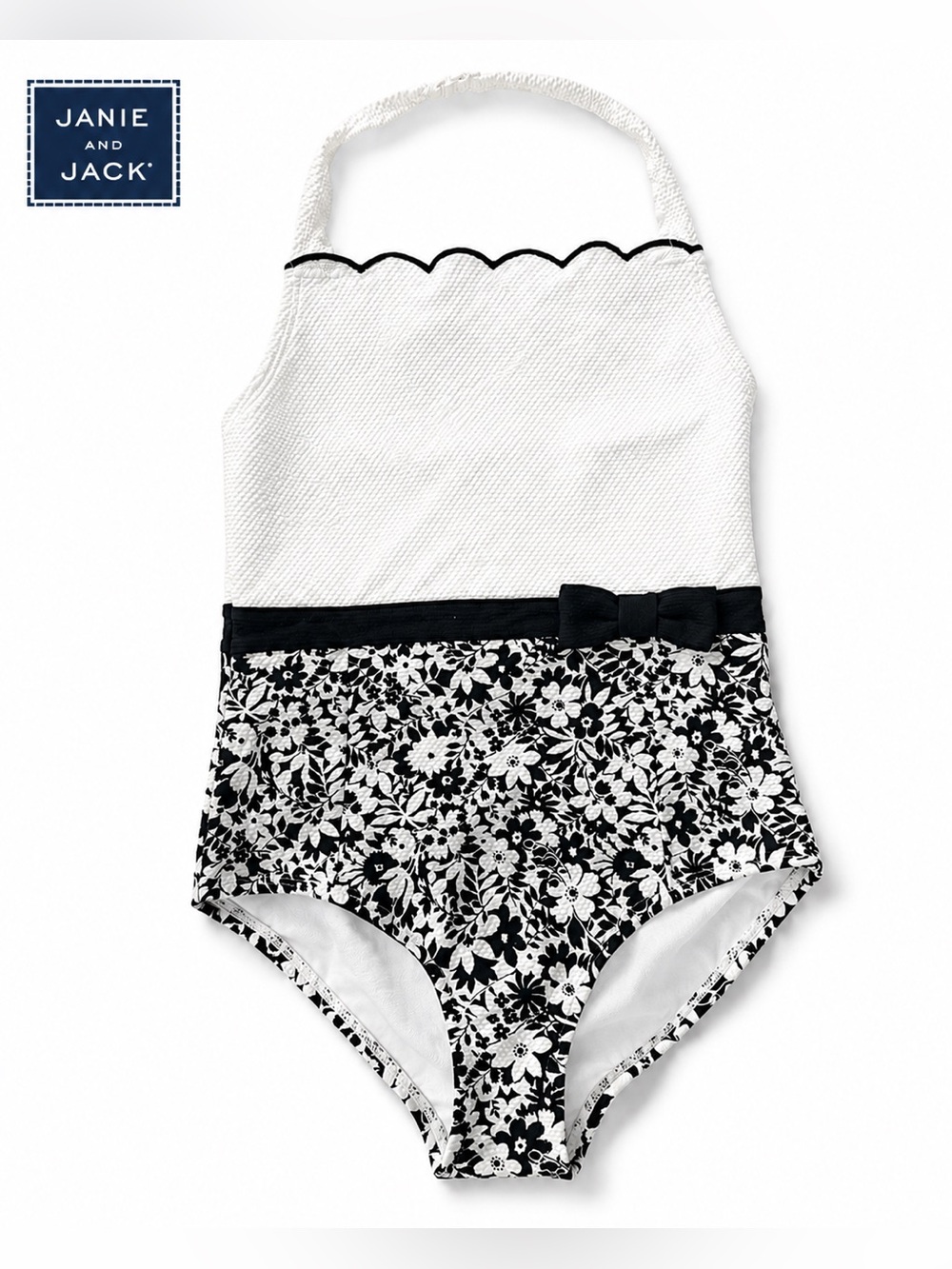 Janie and Jack Girls One-Piece Swimsuit | Size 12 | Black & White Floral